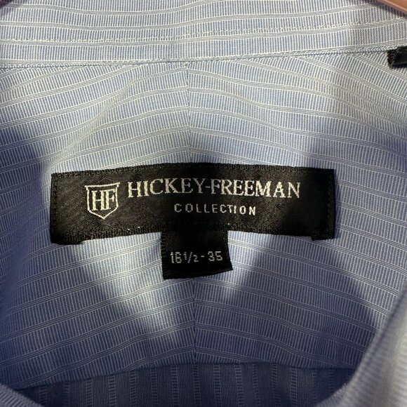 Hickey Freeman Shirt Mens 16.5  Button Up Blue Stripe Cotton Pocket - Picture 5 of 8
